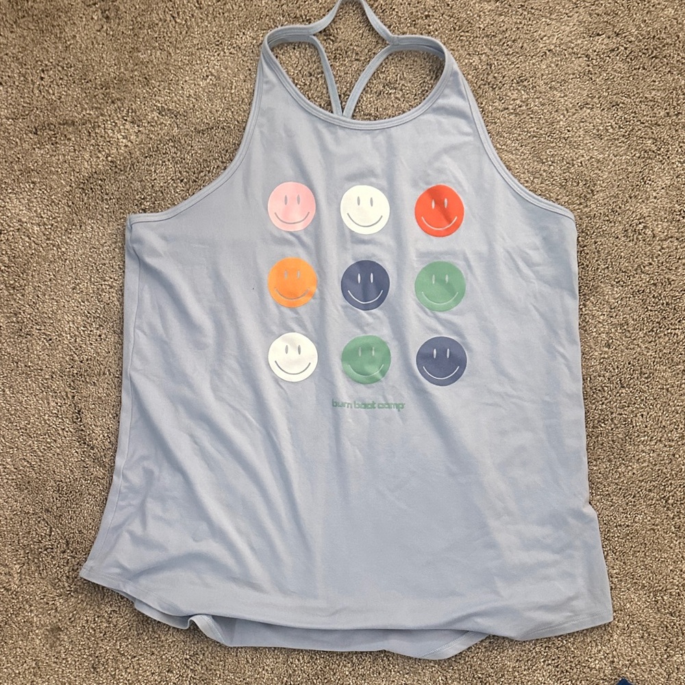 Cheerful Smiley Face Tank Top in Light Blue
